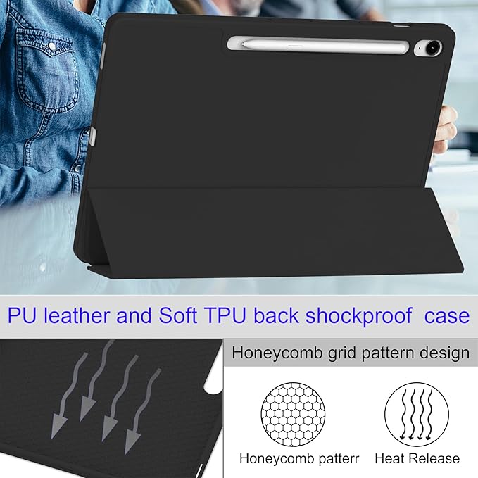 for Galaxy Tab S10 FE Plus Case 13.1 Inch 2025 (Model: SM-X620/SM-X626B) Trifold Stand Cover with S Pen Holder [Auto Wake/Sleep] PU Leather + Soft TPU Back Shell for Tab S10 FE+ 13.1Black