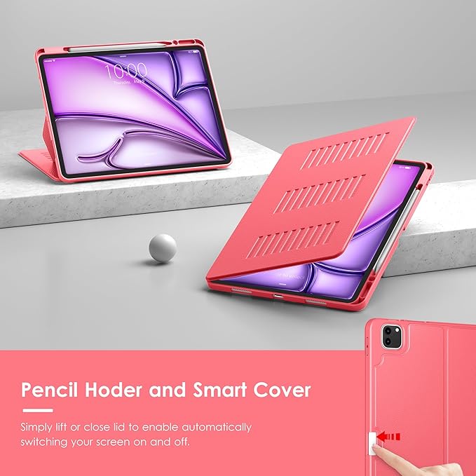 VIKESI Case for iPad Air 13 inch (M4) 2026 / (M3) 2025 / (M2) 2024Multiple Angles Magnetic Stand CoverShockproof Soft BackPencil Holderand Auto Sleep/WakeRed