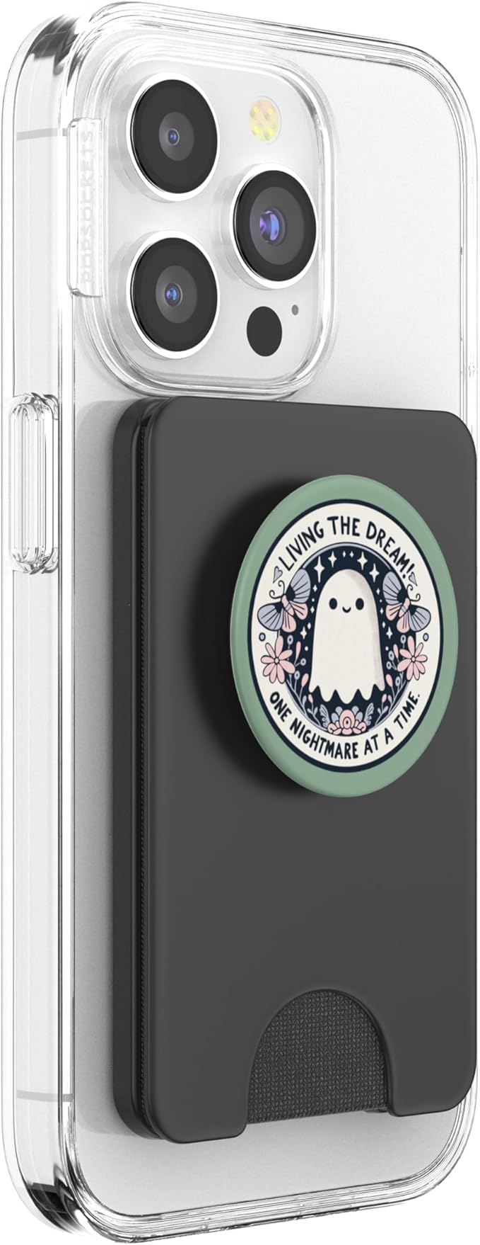 Spooky Ghost Dark Humor Living The Dream Bookish Reading PopSockets PopWallet for MagSafe