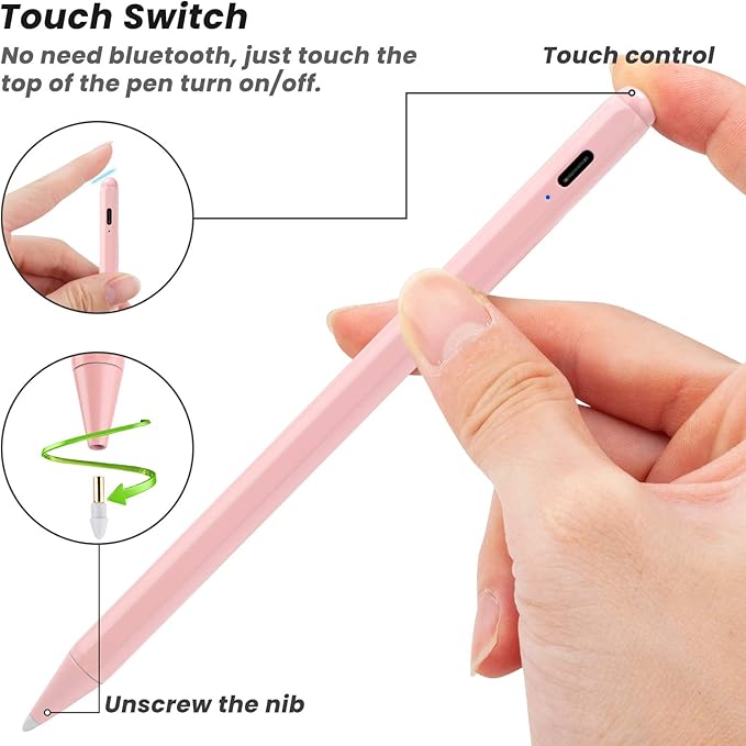 Minilabo iPad Pen for 2018-2025 Series Palm Rejection and Fast Charging Active Pencil Compatible with Apple iPad 6-11 iPad Pro 11/12.9/M4 iPad Air 3/4/5/M2/M3 Pink