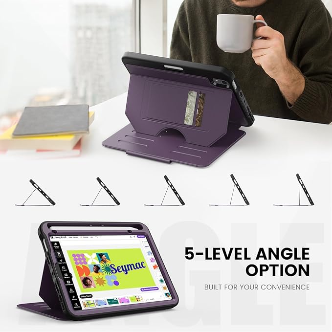 Case for iPad mini 7 (A17 Pro) 2024/ Mini 6 2021 8.3 Inch: Shockproof Rugged Protective Cover with Pencil Holder Auto Wake/Sleep Magnetic Multi-Angles Stand Card Slot Purple