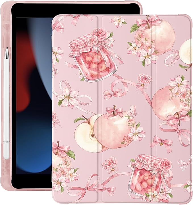 Cute Kawaii Bow Flower Jam for iPad Pro 13 Inch Case (M5/M4) 2025/2024 with Pencil Holder Auto Sleep/Wake Pink Leather Soft TPU Back Cover