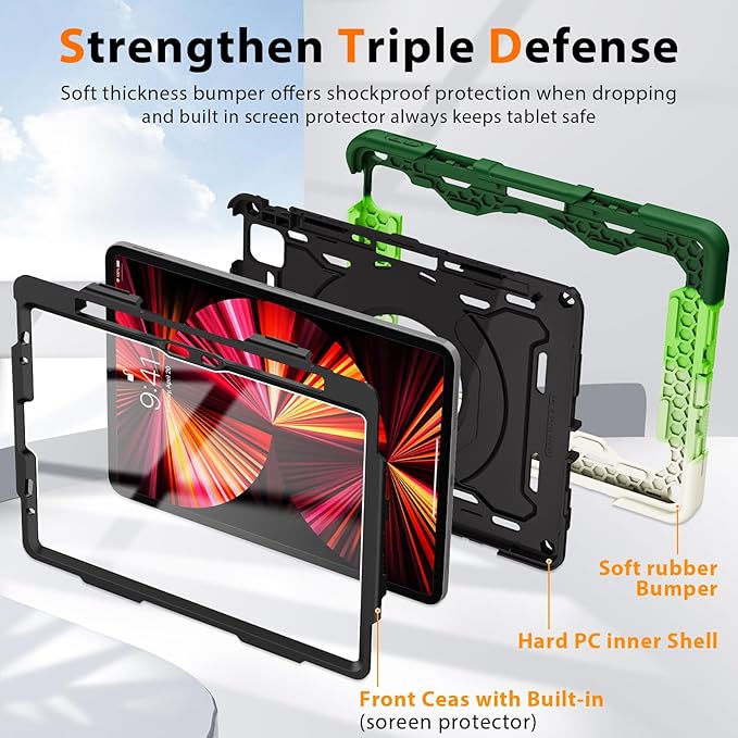 ROISKIN for iPad Air 11 inch M4/M3/M2 Case iPad Pro 11 inch 4th/3rd/2nd/1st GenerationiPad Air 5th/4th 10.9 inch CaseHeavy Duty Shockproof with 360 Stand Handle Shoulder Strap Pen Holder for Kids