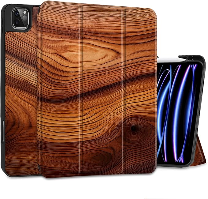 MEEgoodo for iPad Pro 12.9 Case M2 6th/5th/4th/3rd Generation 2022 2021 2020 2018 with Pencil Holder Tablet Cover with Soft TPU Back Shell Tree Rings