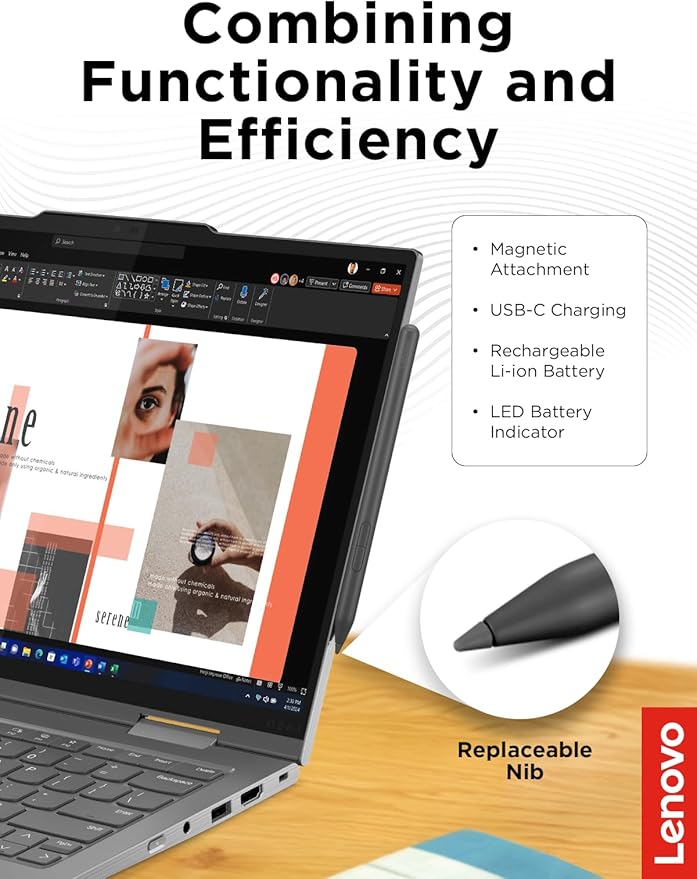 Lenovo Yoga Pen Rechargeable Stylus for Lenovo Yoga ThinkPad ThinkBook and Chrome USB-C Charging Magnetic Attachment Replaceable Nib Multi-Protocol Support Smooth Writing Experience