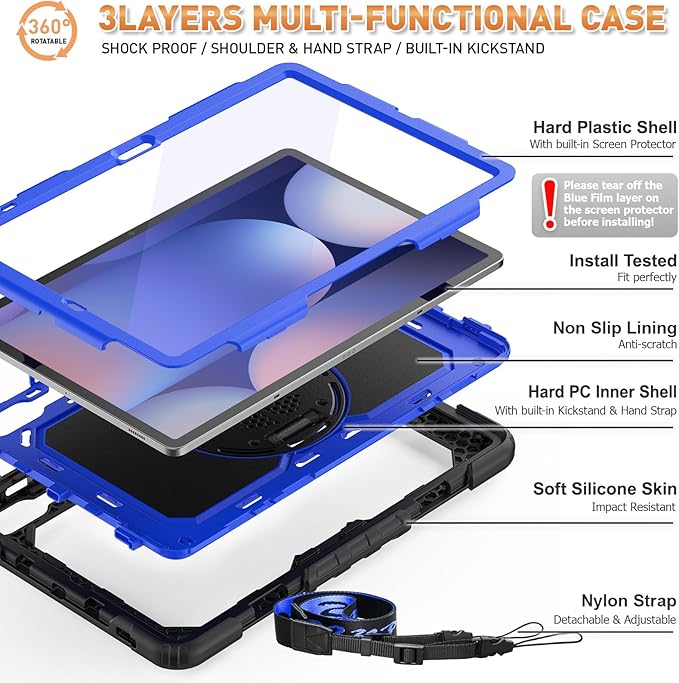 Timecity Case for Samsung Galaxy Tab S10 Plus/ S9 FE Plus/ S9 Plus 5G Tablet 12.4'' Case - Heavy Duty Protective Cover with Screen Protector Stand Shoulder Strap &amp S Pen Holder Kids-Friendly B