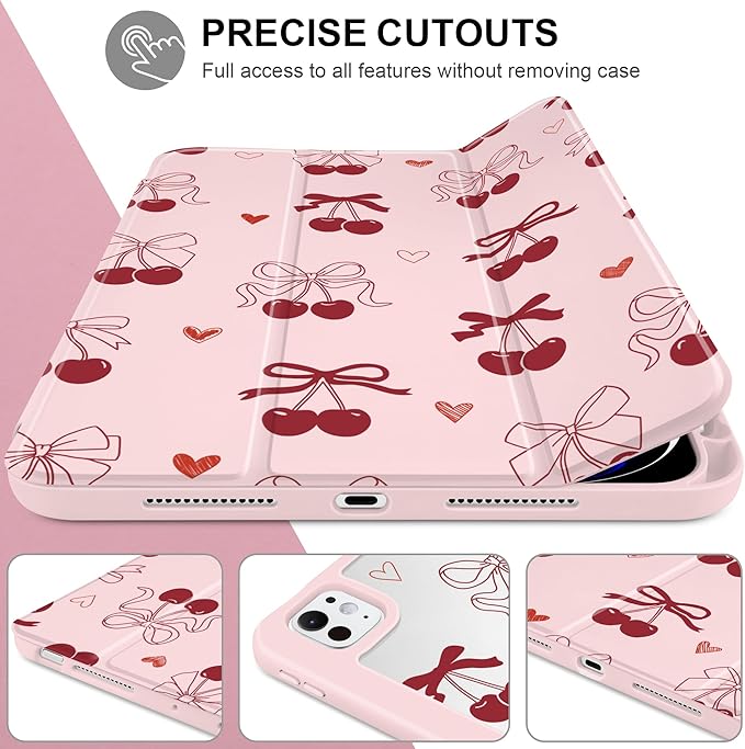 TWOLSKOO Case for iPad Pro 11-inch (M5 2025 / M4 2024) Clear Acrylic Back with TPU Bumper Pencil Holder Trifold Stand Auto Sleep/Wake Bows &amp Hearts
