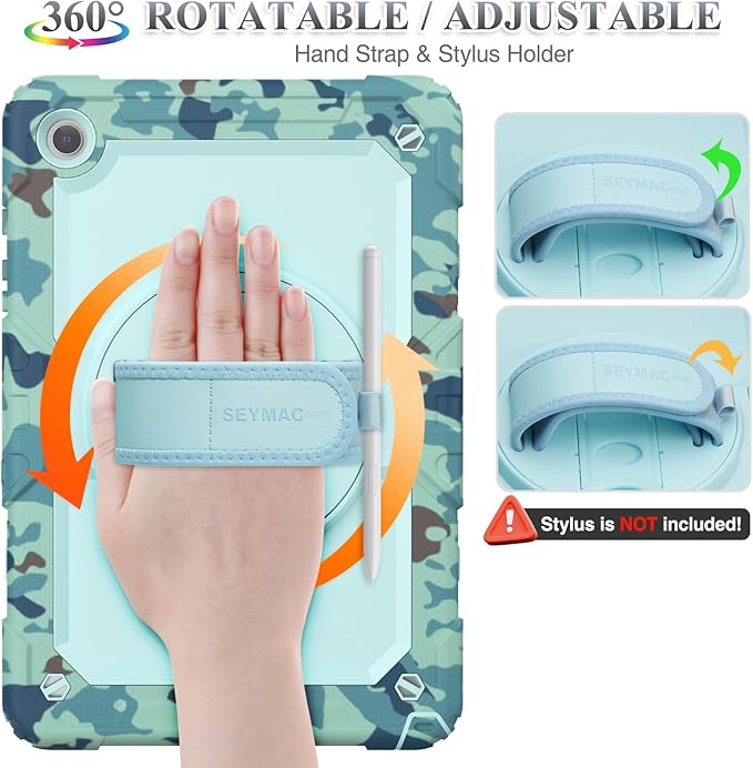 SEYMAC stock Case for Samsung Galaxy Tab A9+ Plus 11'' Full-Body Drop Protection Case with Screen Protector Pencil Holder [360° Rotating Hand Strap] &ampStand SkyBlue Camo