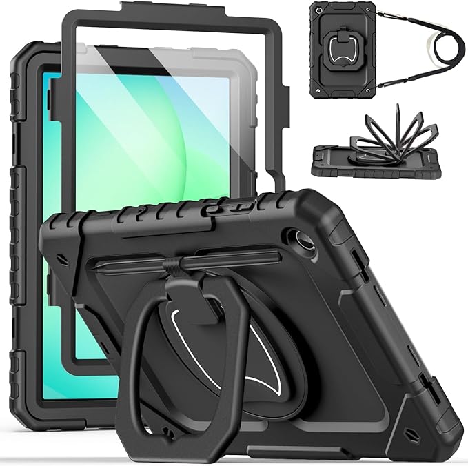 Cantis Case for Samsung Galaxy Tab A11 Plus 11 Inch 2026 (SM-X230/X236/X238) Shockproof Case for Tab A11+ with Screen Protector/Rotating Stand/Pen Holder/Shoulder Strap Black