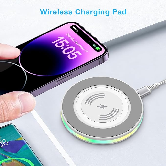 Samsung S26 Wireless Charger Fast Charging Pad Android Charging Station Cell Phone Wireless Chargers for Samsung Galaxy S26 Ultra S25 S24 S23 S22iPhone 17 Pro Max 17 16 15with QC 3.0 Power Adapter