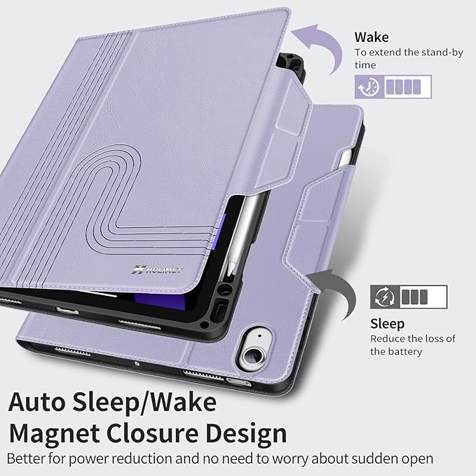 H HOLIMET Case for iPad Air 11 inch 2025 (M3)/2024 (M2) /iPad Air 5th Generation 2022/iPad Air 4th Generation 2020 10.9 Inch with Pencil Holder Shockproof Protective Cover Vegan Leather (Purple)