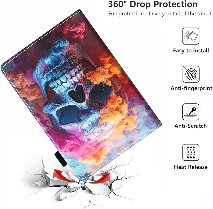 Case for Amazon Kindle Fire HD 8/Fire HD 8 Plus Tablet (12th/10th Generation 2024/2022/2020 Release) - PU Leather Folio Cover with Smart Auto Wake/Sleep Colored Smoke Skull