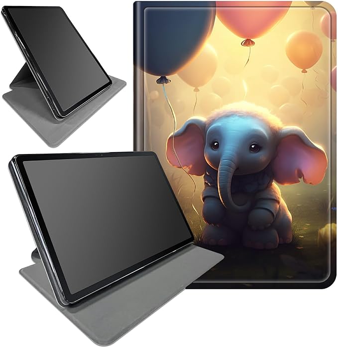 Case for Samsung Galaxy Tab S8 Plus 2022/S7 FE 2021/S7 Plus 2020 12.4 Inch Cute Elephant Theme 360 Degree Rotating Stand Smart Protective Cover for Samsung S7 FE Tablet