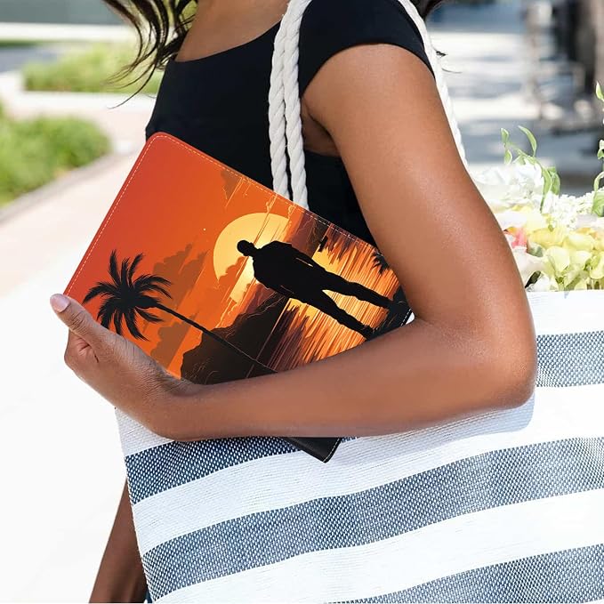 Palm Trees and Man's Back At Sunset