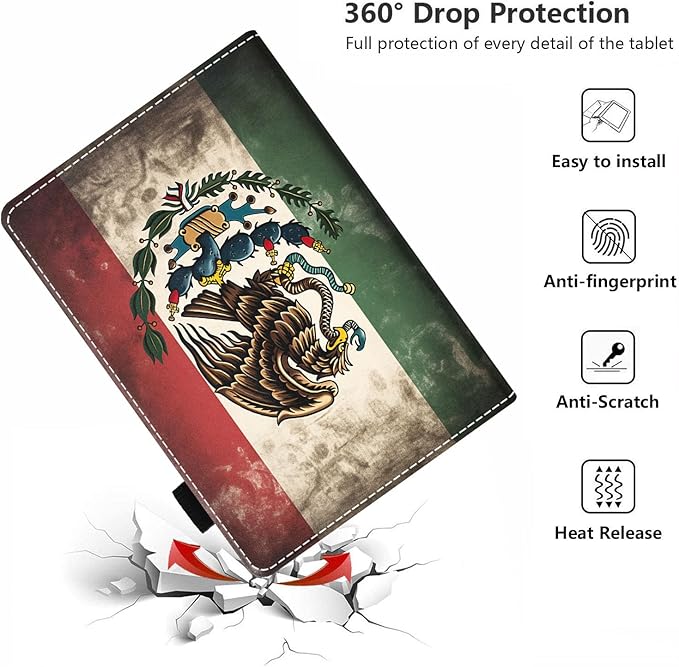 Case for All-New Amazon Kindle Fire HD 10 &amp 10 Plus Tablet 10.1 (13th/11th Generation 2023/2021 Release) - PU Leather Folio Case with Smart Auto Wake/Sleep Mexican Flag