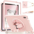 Case for iPad A16 11-inch (2025) &amp iPad 10th Gen 10.9-inch (2022) HD Screen Protector Strong Military-Grade Full-Body Shockproof Protection 360° Rotating Handle Strap &amp Shoulder Strap Pink
