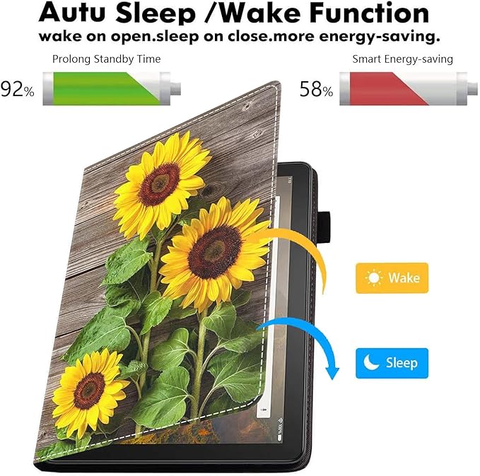 Case for Amazon Kindle Fire HD 10 &amp 10 Plus Tablet 10.1 (13th/11th Generation 2023/2021 Release) - PU Leather Folio Case with Smart Auto Wake/Sleep Sunflower