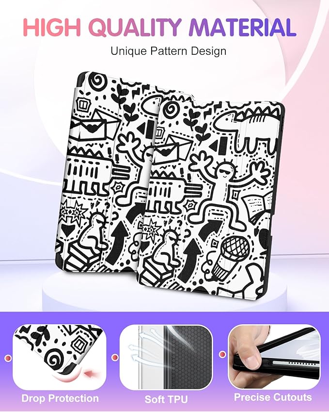 for iPad Air 13 Inch M2/M3 Pro 12.9 Case - Girls Cute Boys Women Folio Cover Pencil Holder Graffiti Cool Design Funny Fun for iPad Air 13 2024 2025 Cases for Apple Pro 12.9 inch 6/5/4/3 gen