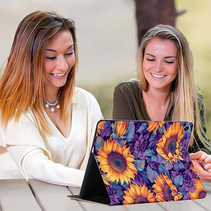 for iPad 9th/8th/7th Generation (2021/2020/2019) 10.2-inch PU Leather Cover with Auto Wake/Sleepand Adjustable Viewing Angles.Sunflower
