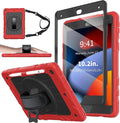 Case for iPad 9th/8th/7th Generation-Built-in Screen Protectorwith Pencil Holder&amp360°Rotating Hand StrapShoulder StrapCase for iPad 10.2 inch 2021-2019(Red/Black)