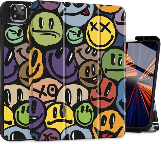 Mektron Case for M5/ M4 iPad Pro 11 inch 2025/2024 with Pencil Holder Compatible Models: A3357/A3358/A3359/A2836/A2837/A3006 Tablet Cover with Soft TPU Back Cover Smiling Face