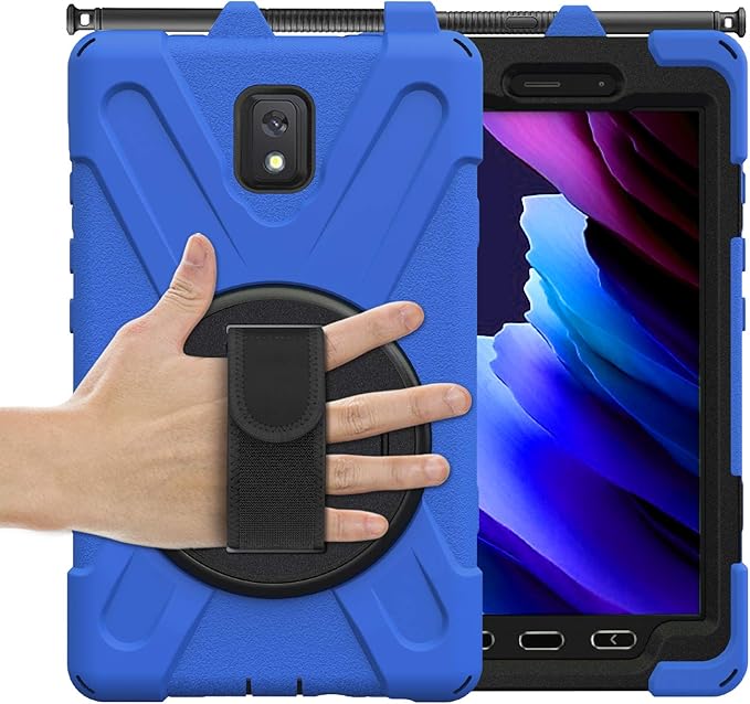 Case for Samsung Galaxy Tab Active 3 8 T570 T575 T577 Heavy Duty Shockproof Rugged 3 Layer Kids Durable Case with 360 Swivel Kickstand Shoulder Strap &amp Hand Strap
