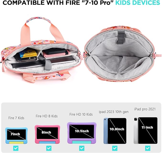 Kids Tablet Bag for Girls Kids Tablet Carrying Case for Fire HD 10 HD 8 Fire 7 Sleeve Bag Kid Kindle Bag iPad Bag for Kid Butterfly Pink