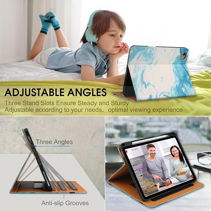 for iPad Air 5th/4th Generation Case 2022/2020 for iPad Air 10.9 Inch Case Cover with Built-in Pencil Holder and Hand Strap Auto Sleep/Wake Multiple Viewing Angles for iPad Air 5/4 Gen Green Cloud