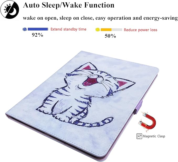 for iPad Pro 13 inch M4 Case 2024with Stand/Hand Strap/Pencil Holder/Pockets [Auto Wake/Sleep] PU Leather &amp Soft TPU Back Shockproof Cover Magnetic Smart Wallet ShellCute Red-Billed Cat