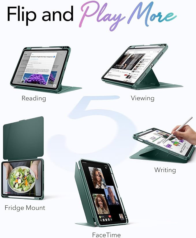 ESR for iPad Air 11 Inch Case M4/M3/M2 (2026/2025/2024) iPad Air 5th/4th Gen Case (2022/2020) Vertical Stand Cover Multi Stand Angles Ultra-Stable Cover with Pencil Holder Flip Series Green