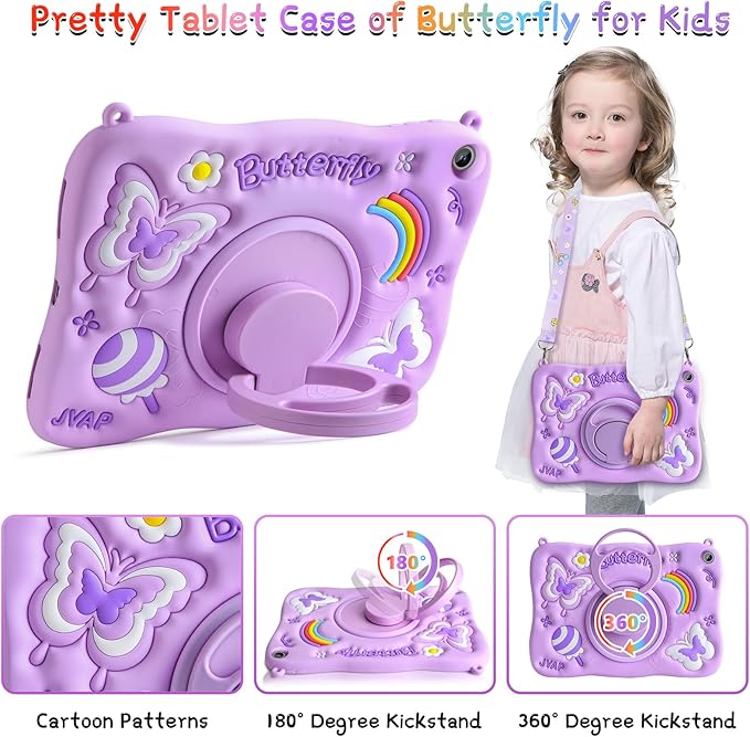 for Samsung Galaxy Tab A9 Plus Case Kids Girls Galaxy Tab Case with Screen Protector Kickstand Shoulder Strap Butterfly Shockproof Cover for Samsung A9 Plus Tablet Cover 11 inch 2023