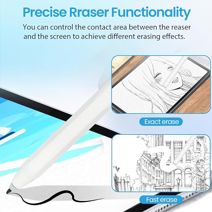 EMR Stylus Pen for Remarkable 2 / Remarkable 1 Kindle Scribe BOOX Tablets Battery-Free with Digital Eraser 4096 Pressure Levels Magnetic Pen Holder 6 Replacement Nibs Included White