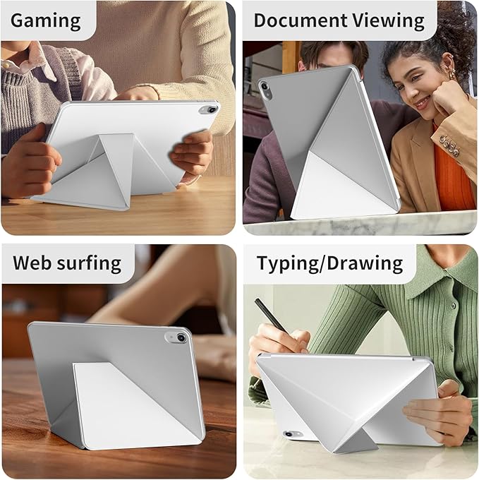 for iPad A16 Case iPad 11th/10th Generation Case (2025/2022) Removable Magnetic Cover Ultra Slim Shockproof Adjustable Portrait/Landscape Stand with Raised Screen View Auto Sleep/Wake Gray