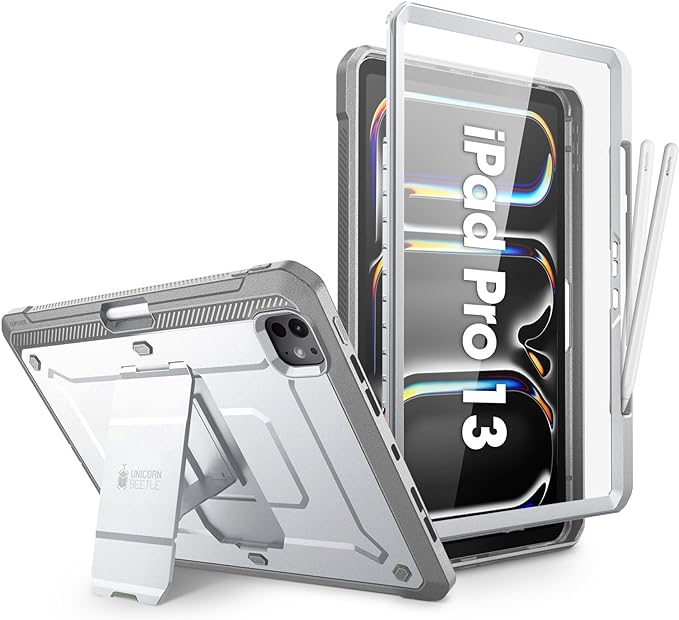 SUPCASE for iPad Pro 13 Inch Case M5/M4 (2025/2024) with Pencil Holder (Unicorn Beetle Pro) [Built-in Screen Protector &amp Stand] Full-Body Rugged Cover for iPad Pro 13 '' M5/M4 White