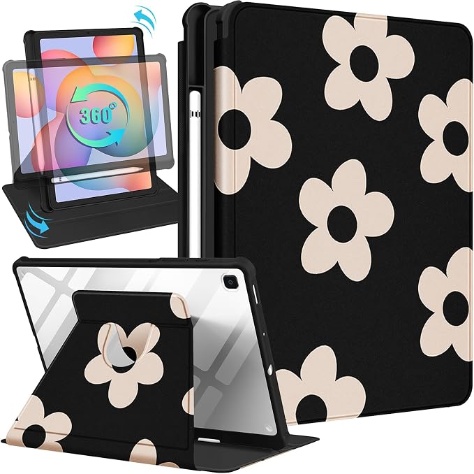 1-for Tab S6 Lite-Black Flower