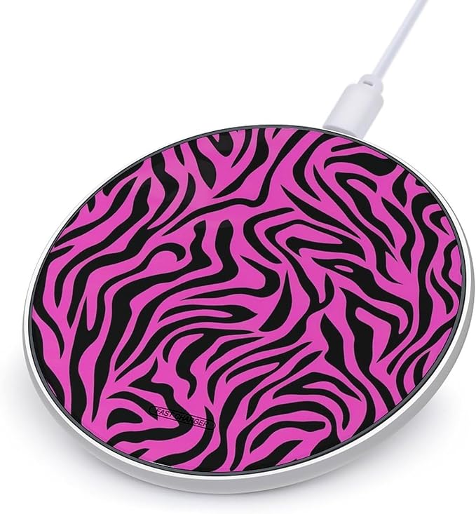 Rose Red with Black Stripes Fast Portable Charger 10W Funny Graphic Phone Charging Pad with USB Cable