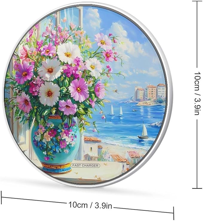 Beach Window Bouquet Wireless Charger Anti-Slip Wireless Charging Pad Slim Charger Mat for Men Women