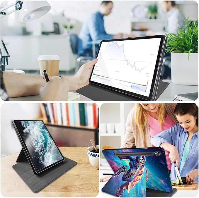 Case for Samsung Galaxy Tab S10 FE 10.9 2025/S9 FE 10.9 Inch/S9 11 Inch 2023 with S Pen Holder360 Degree Rotating Stand PU Leather Cover with Auto Wake/SleepArt Turtle