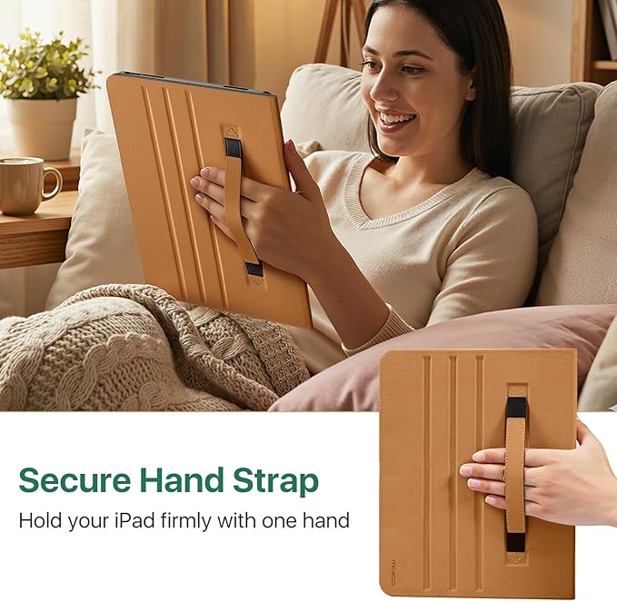 MoKo Case for iPad Air 13-inch (M4) 2026 / (M3) 2025 / (M2) 2024 with Pencil Holder &amp Hand Strap &amp Pocket Premium Leather Folio Stand Cover Multiple Viewing Angles Green