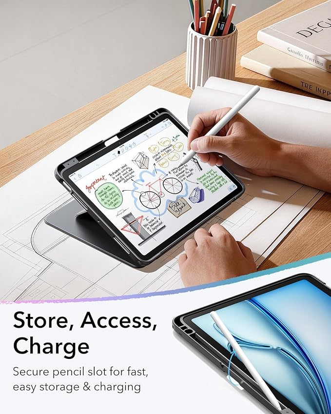 ESR for iPad Air 11 Inch Case M4/M3/M2 (2026/2025/2024) iPad Air 5th/4th Gen Case (2022/2020) Vertical Stand Cover Multi Stand Angles Ultra-Stable Cover with Pencil Holder Flip Series Black