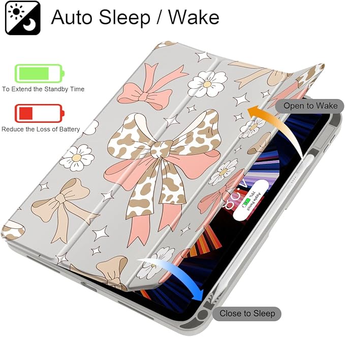 Tuiklol Case for iPad 11 inch (A16 Chip) 2025 Gen 11th / iPad 10.9 inch 2022 10th Gen Buit in Pencil Holder with Shockproof Cover Clear Transparent Back Shell Auto Wake/SleepLeopard Bow Pink