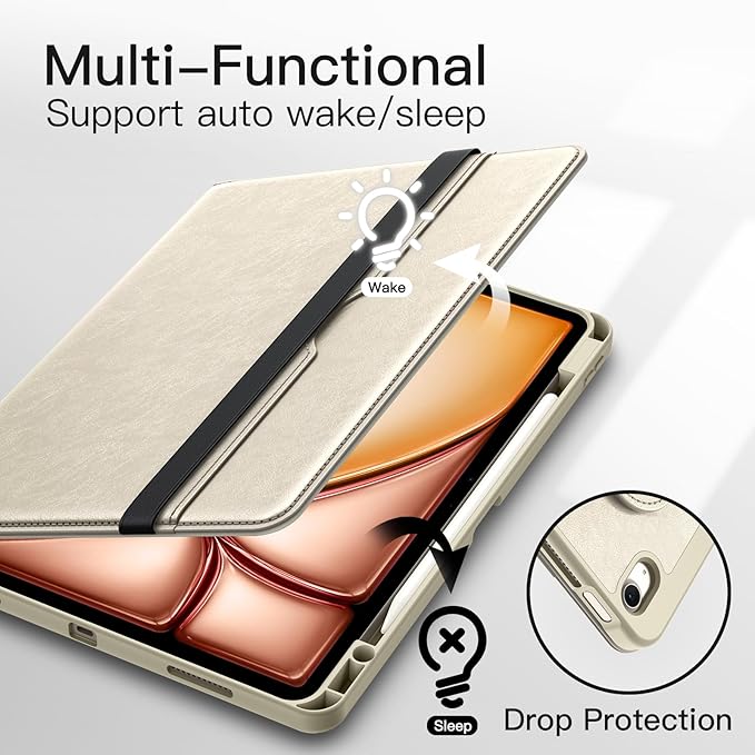 JETech Rotating Case for iPad Air 13-Inch M4/M3/M2 (2026/2025/2024) with Pencil Holder 360 Degree Rotation PU Leather Folio Protective Cover (Starlight)