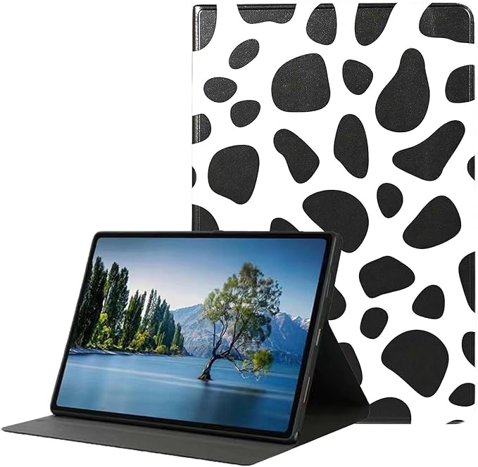 for iPad Air 3 10.5 2019/iPad Pro 10.5 2017 CasePU Leather Cover with Auto Wake/SleepMulti-Angle Viewing Adjustable Stand.Black White Cow Pattern