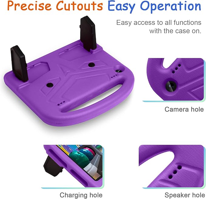 Kids Case for Amazon Fire HD 8/8 Plus (12th/10th Gen 2024/2022/2020) Techcircle Child Proof EVA Foam Shockproof Handle Stand Carrying Case Cover Purple