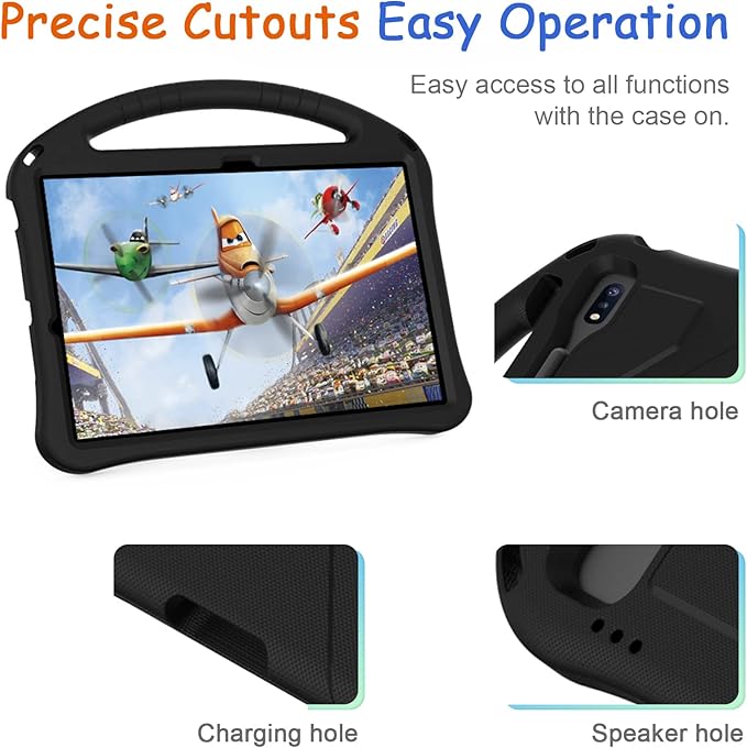 Kids Case for Samsung Galaxy Tab S10+/S9+/S8+/S7 FE/S7+/S9 FE+ 12.4 Techcircle Light Weight Shock Proof EVA Foam Handle Rugged Stand Protective Case for Galaxy Tab S9 FE Plus/S10 Plus 2024 Black