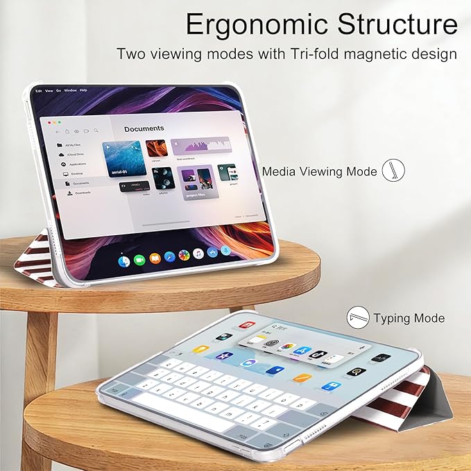 case for ipad 11th Generation11 Inch 2025 (A16 Chip) &amp 10th Gen 10.9 Inch 2022 - Slim Scratch-Resistant Hard PC Translucent Back Shell Smart Cover Wake/Sleep FunctionBrown Irregular Stripes