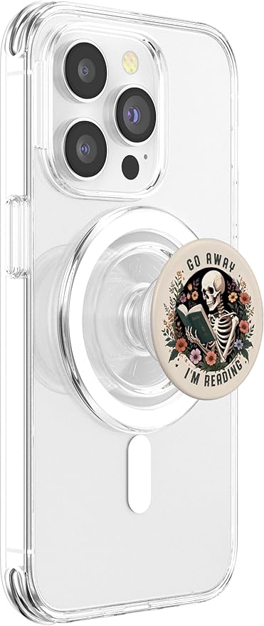 Go Away I'm Reading Funny Skeleton Book Lovers Bookish PopSockets PopGrip for MagSafe