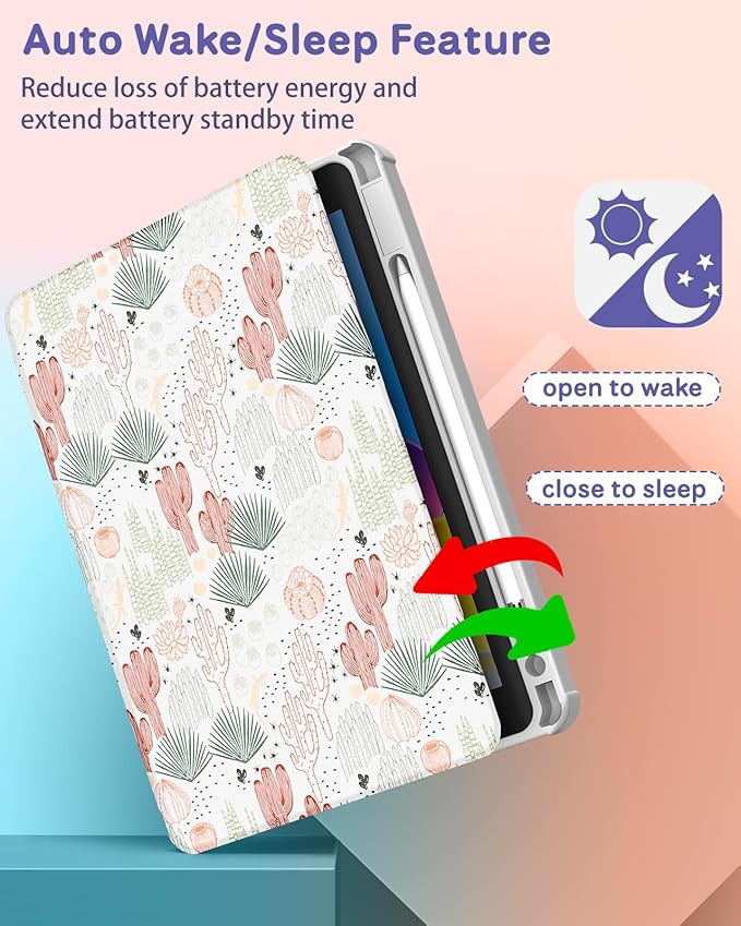 for iPad Air 11 inch Case Air 5th/4th Generation 10.9 Pro 11'' Case Women Girls for Apple Pencil Holder Cute Plants Rotating Folio Cover for iPad Air 11 2024 (M2) 10.9 2022 2020 Pro 11