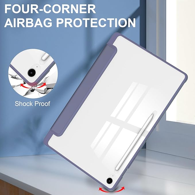 Case for Galaxy Tab S10 FE+/S10 FE Plus 13.1 2025 (Model: SM-X620/SM-X626B) Trifold Stand Cover with S Pen Holder [Auto Wake/Sleep] Shockproof TPU Bumper + Clear Back Shell Lavender Purple
