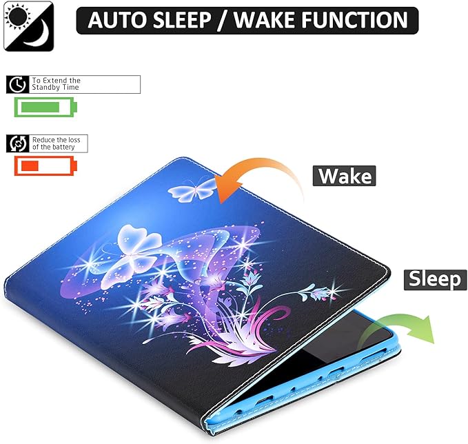 Dteck Case for All-New Fire HD 10 &amp HD 10 Plus Tablet (2021 Release 11th Generation) - Slim Multi-Angle Folio Stand Premium PU Leather Protective Smart Cover with Auto Wake Sleep Twinkle Butterf